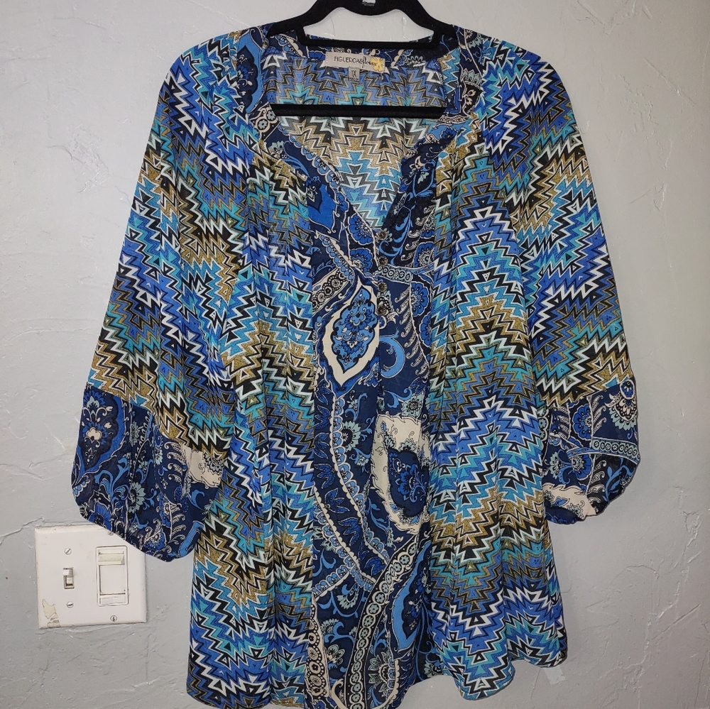 Figueroa flower blouse women,size 1X 3/4 Sleeve,good condition 20 inch of armpit